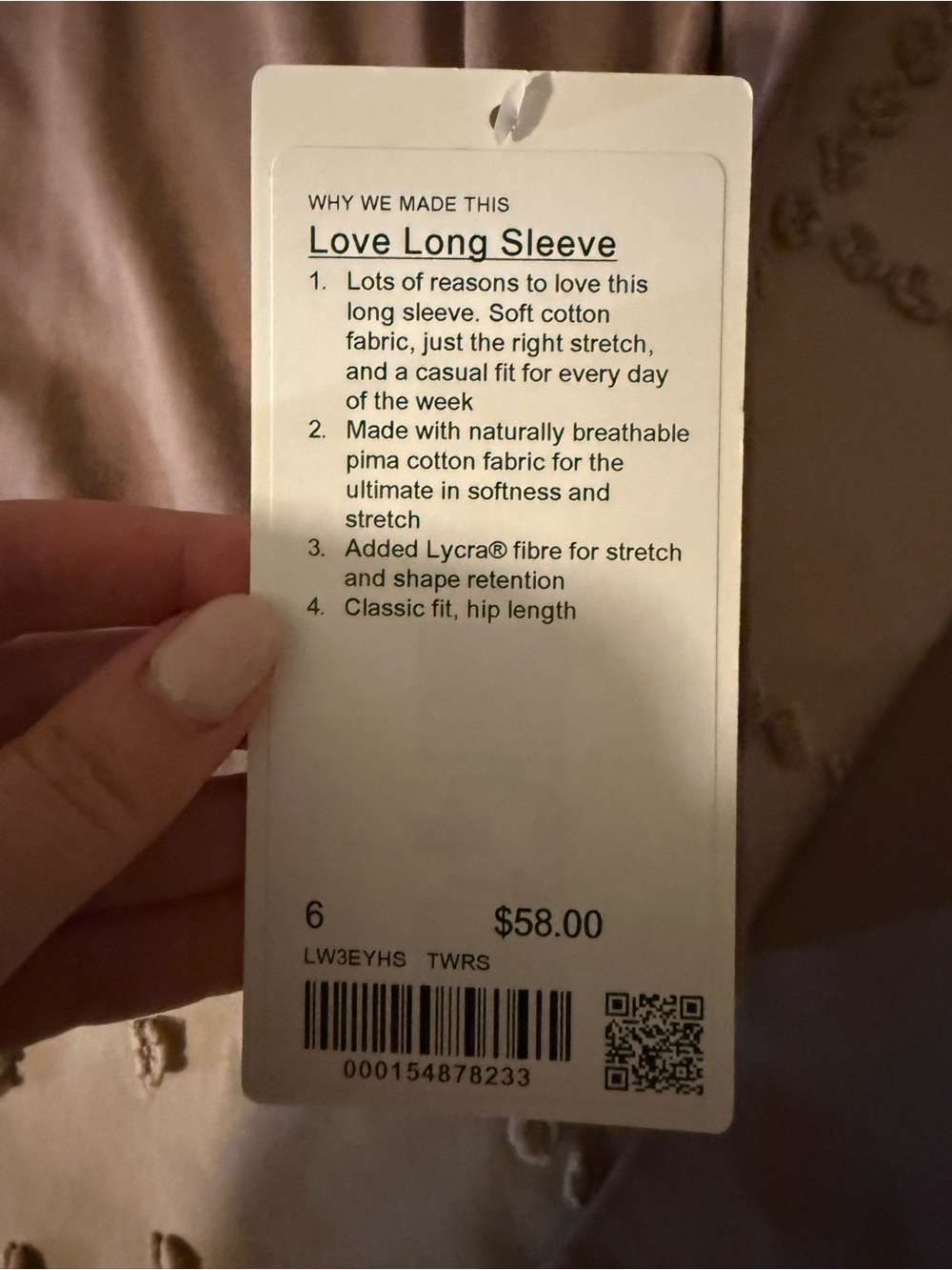 Lululemon Love Long Sleeve Cotton Top - Blush Pink